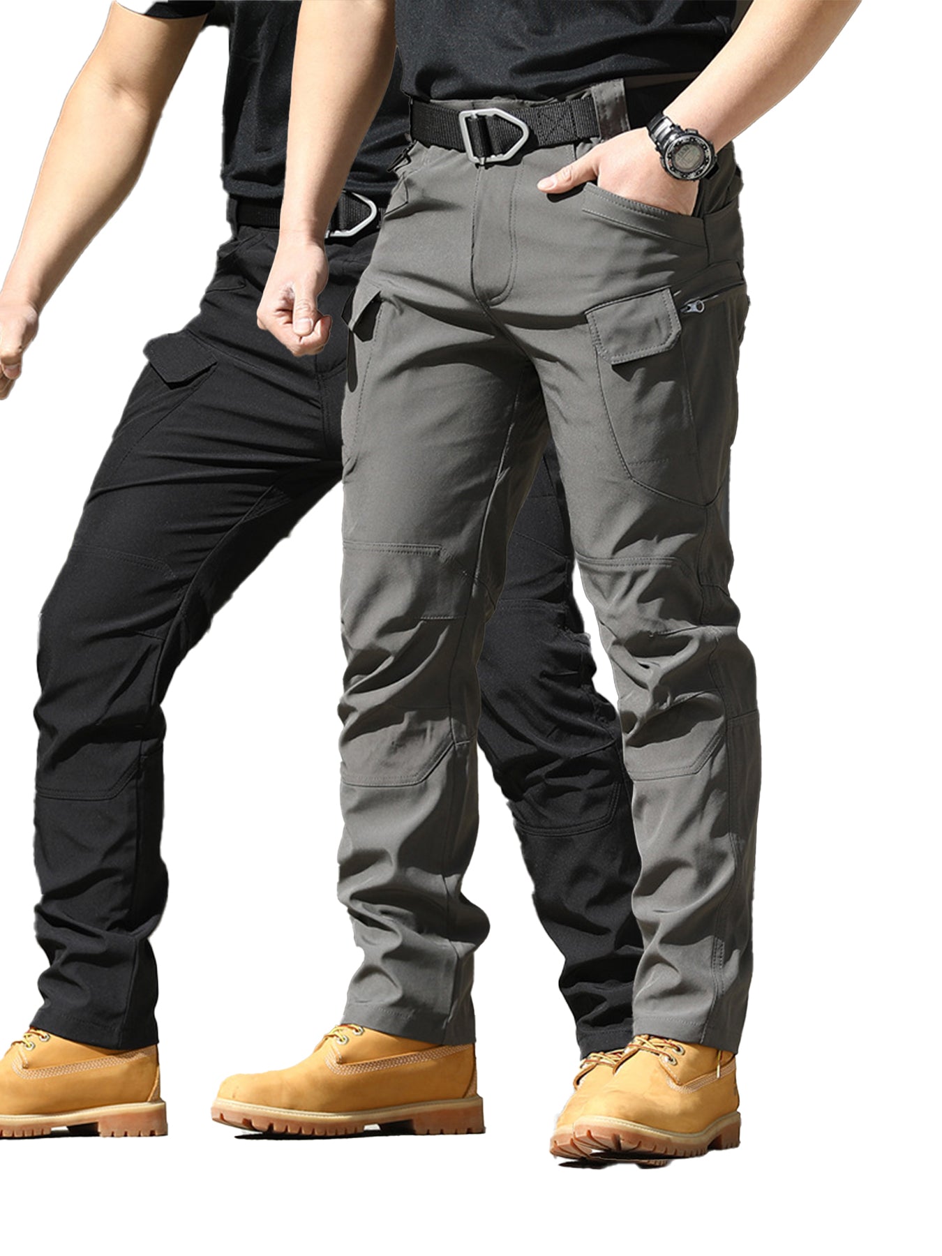 PAHAJIM 2-Pack Men's Wrinkle-Resistant Cargo Pants - Slim Fit Tapered Utility Pants for Casual Work & Commute - men's tactical cargo pants with multi-pocket work and outdoor utility