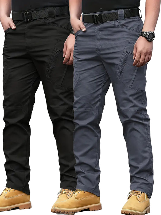 2/4-Pack Men's Lightweight Cargo Pants - Breathable Casual Work Pants with Elastic Waist